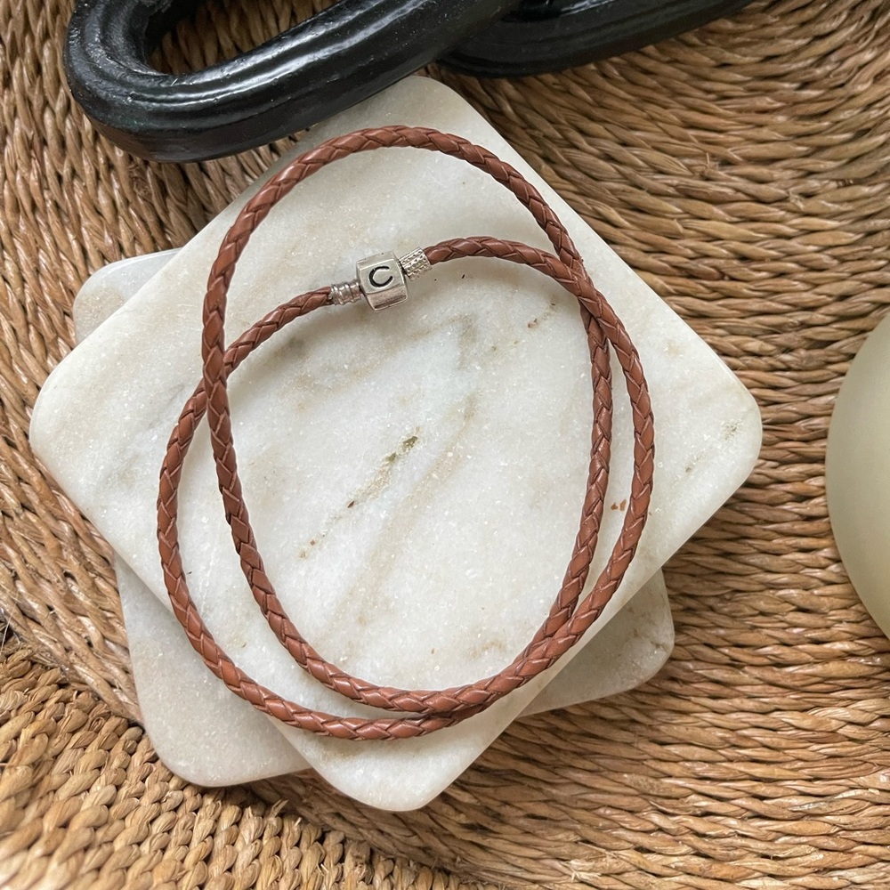 Chamilia brown leather wrap charm bracelet